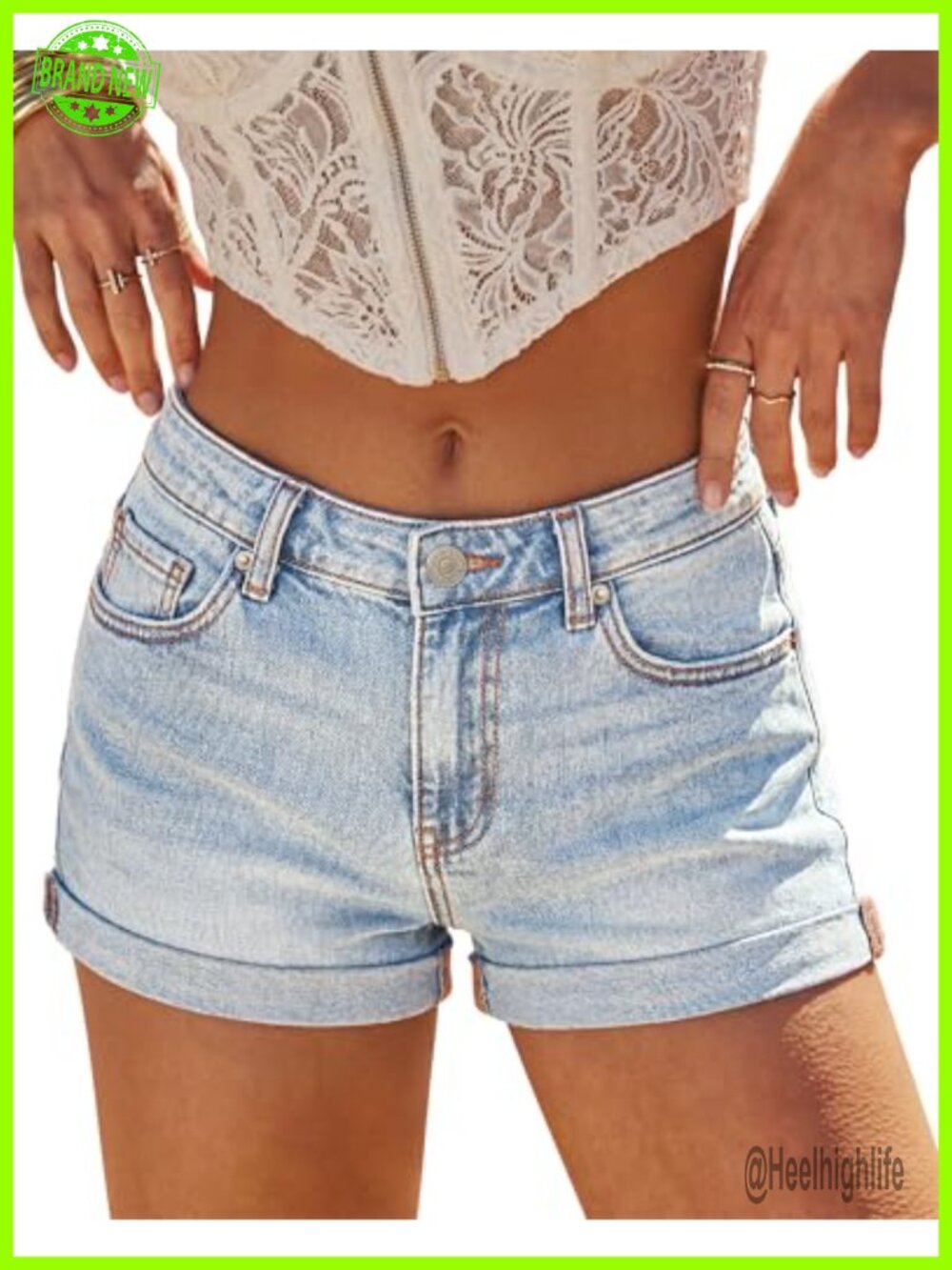 Low Rise Stretchy Mini Jean Shorts Rolled Hem Hot Short Summer Jorts